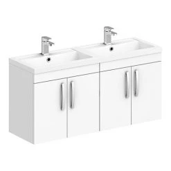 Brooklyn 1205mm Gloss White Wall Hung 4 Door Double Basin Vanity Unit