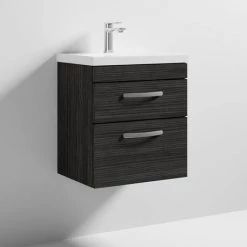 Brooklyn 500 Black Wall Hung 2 Drawer Vanity Unit with Thin-Edge Basin -Bathroom Furniture Sale BWH5BLK2DTE nd3 460