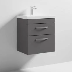 Brooklyn 500 Gloss Grey Wall Hung 2 Drawer Vanity Unit with Thin-Edge Basin 7 Brooklyn 500 Gloss Grey Wall Hung 2 Drawer Vanity Unit with Thin-Edge Basin -Bathroom Furniture Sale BWH5GG2DTE d3 460