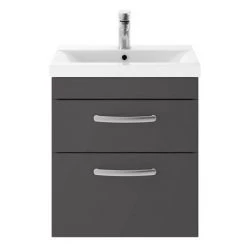 Brooklyn 500mm Gloss Grey 2 Drawer Wall Hung Vanity Unit -Bathroom Furniture Sale BWH5GG2D d2 460