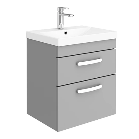Brooklyn 500 Grey Mist Wall Hung 2 Drawer Vanity Unit with Thin-Edge Basin 1 Brooklyn 500 Grey Mist Wall Hung 2 Drawer Vanity Unit with Thin-Edge Basin
