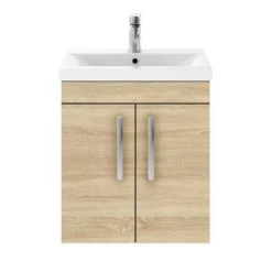 Brooklyn 500mm Natural Oak 2 Door Wall Hung Vanity Unit -Bathroom Furniture Sale BWH5N d4 460