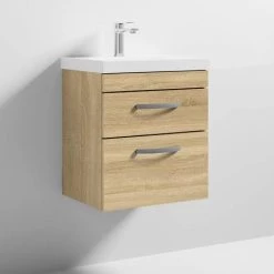 Brooklyn 500mm Natural Oak Wall Hung 2-Drawer Vanity Unit with Thin-Edged Ceramic Basin -Bathroom Furniture Sale BWH5OAK2DTE d3 460