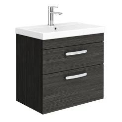 Brooklyn 600 Black Wall Hung 2 Drawer Vanity Unit with Thin-Edge Basin