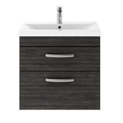Brooklyn 600mm Black Wall Hung Double Drawer Vanity Unit -Bathroom Furniture Sale BWH6BLK d1 460