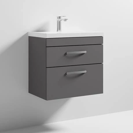 Brooklyn 600 Gloss Grey Wall Hung 2 Drawer Vanity Unit with Thin-Edge Basin 4 Brooklyn 600 Gloss Grey Wall Hung 2 Drawer Vanity Unit with Thin-Edge Basin - Image 4