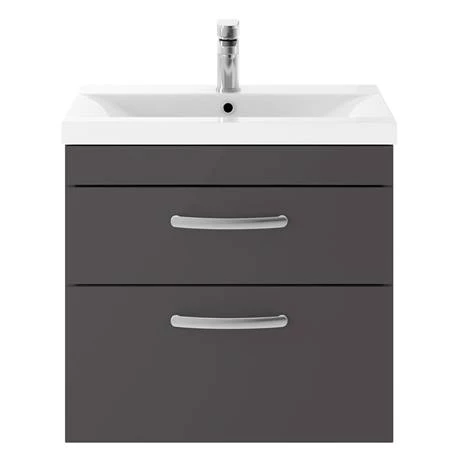 Brooklyn 600mm Gloss Grey 2 Drawer Wall Hung Vanity Unit 3 Brooklyn 600mm Gloss Grey 2 Drawer Wall Hung Vanity Unit - Image 3