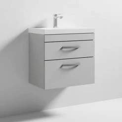 Brooklyn 600 Grey Mist Wall Hung 2 Drawer Vanity Unit with Thin-Edge Basin -Bathroom Furniture Sale BWH6GM2DTE d2 460