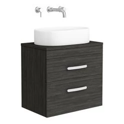 Brooklyn Wall Hung Countertop Basin Unit - Black - 605mm 2 Drawer incl. Basin