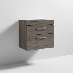 Brooklyn Wall Hung Countertop Vanity Unit - Grey Avola - 605mm 2 Drawer with Chrome Handles -Bathroom Furniture Sale BWH6WT2DG d4 460