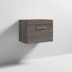 Brooklyn Wall Hung Countertop Vanity Unit - Grey Avola - 605mm with Chrome Handle -Bathroom Furniture Sale BWH6WTG d4 460