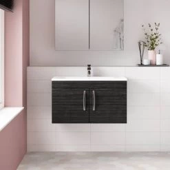 Brooklyn 800mm Black 2 Door Wall Hung Vanity Unit -Bathroom Furniture Sale BWH82DBLK d3 460