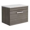 Brooklyn Wall Hung Countertop Vanity Unit - Grey Avola - 600mm with White Worktop & Chrome Handle
