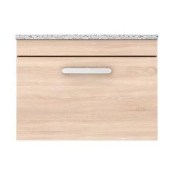 Brooklyn Wall Hung Countertop Vanity Unit - Natural Oak - 600mm with White Worktop & Chrome Handle -Bathroom Furniture Sale BWHN6WW d4 460