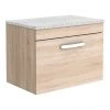 Brooklyn Wall Hung Countertop Vanity Unit - Natural Oak - 600mm with White Worktop & Chrome Handle