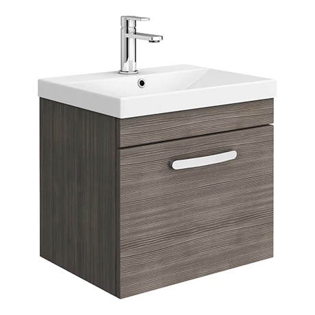 Brooklyn 500 Grey Avola Wall Hung 1-Drawer Vanity Unit with Thin-Edge Basin 1 Brooklyn 500 Grey Avola Wall Hung 1-Drawer Vanity Unit with Thin-Edge Basin