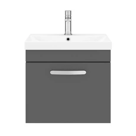 Brooklyn 500 Gloss Grey Wall Hung 1-Drawer Vanity Unit with Thin-Edge Basin 5 Brooklyn 500 Gloss Grey Wall Hung 1-Drawer Vanity Unit with Thin-Edge Basin - Image 5