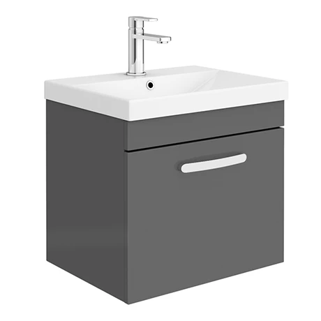 Brooklyn 500 Gloss Grey Wall Hung 1-Drawer Vanity Unit with Thin-Edge Basin 1 Brooklyn 500 Gloss Grey Wall Hung 1-Drawer Vanity Unit with Thin-Edge Basin