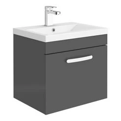 Brooklyn 500mm Gloss Grey Wall Hung 1-Drawer Vanity Unit