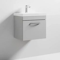 Brooklyn 500 Grey Mist Wall Hung 1-Drawer Vanity Unit with Thin-Edge Basin 6 Brooklyn 500 Grey Mist Wall Hung 1-Drawer Vanity Unit with Thin-Edge Basin -Bathroom Furniture Sale BWHSD5GMTE d2 460