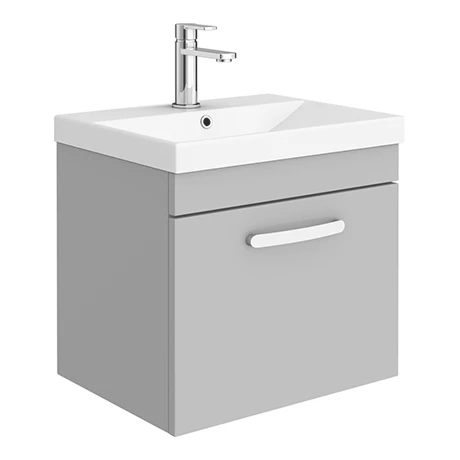 Brooklyn 500 Grey Mist Wall Hung 1-Drawer Vanity Unit with Thin-Edge Basin 1 Brooklyn 500 Grey Mist Wall Hung 1-Drawer Vanity Unit with Thin-Edge Basin