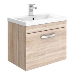 Brooklyn 500mm Natural Oak Wall Hung Vanity Unit - Single Drawer