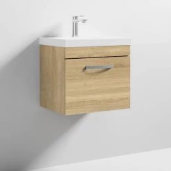 Brooklyn 500 Natural Oak Wall Hung 1-Drawer Vanity Unit with Thin-Edge Basin -Bathroom Furniture Sale BWHSD5OAKTE nd3 460