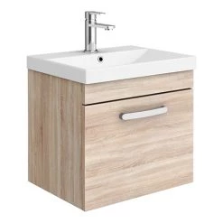 Brooklyn 500 Natural Oak Wall Hung 1-Drawer Vanity Unit with Thin-Edge Basin