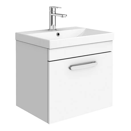 Brooklyn 500 Gloss White Wall Hung 1-Drawer Vanity Unit with Thin-Edge Basin 1 Brooklyn 500 Gloss White Wall Hung 1-Drawer Vanity Unit with Thin-Edge Basin