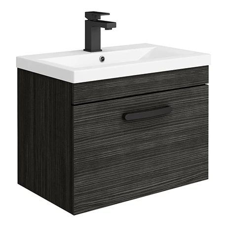 Brooklyn Wall Hung Vanity - Black - 600mm Wide 1-Drawer inc. Matt Black Handle 1 Brooklyn Wall Hung Vanity - Black - 600mm Wide 1-Drawer inc. Matt Black Handle
