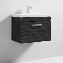 Brooklyn 600 Black Wall Hung 1-Drawer Vanity Unit with Thin-Edge Basin -Bathroom Furniture Sale BWHSD6BLKTE D3 460