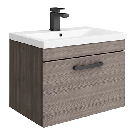 Brooklyn Wall Hung Vanity - Grey Avola - 600mm Wide 1-Drawer inc. Matt Black Handle 1 Brooklyn Wall Hung Vanity - Grey Avola - 600mm Wide 1-Drawer inc. Matt Black Handle