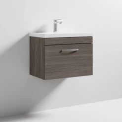 Brooklyn 600 Grey Avola Wall Hung 1-Drawer Vanity Unit with Thin-Edge Basin -Bathroom Furniture Sale BWHSD6GATE nd3 460