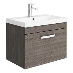 Brooklyn 600 Grey Avola Wall Hung 1-Drawer Vanity Unit with Thin-Edge Basin