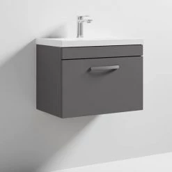 Brooklyn 600 Gloss Grey Wall Hung 1-Drawer Vanity Unit with Thin-Edge Basin -Bathroom Furniture Sale BWHSD6GGTE nd3 460