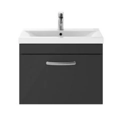 Brooklyn 600mm Gloss Grey Wall Hung 1 Drawer Vanity Unit -Bathroom Furniture Sale BWHSD6GG d2 460
