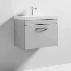 Brooklyn 600 Grey Mist Wall Hung 1-Drawer Vanity Unit with Thin-Edge Basin -Bathroom Furniture Sale BWHSD6GMTE d2 460