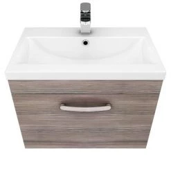 Brooklyn 600mm Grey Avola Wall Hung Vanity Unit - Single Drawer -Bathroom Furniture Sale BWHSD6GRY D4 460