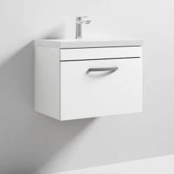 Brooklyn 600 Gloss White Wall Hung 1-Drawer Vanity Unit with Thin-Edge Basin -Bathroom Furniture Sale BWHSD6WHTTE d2 460