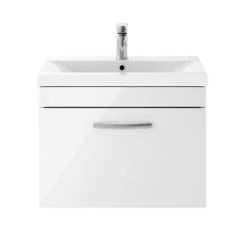 Brooklyn 600mm White Gloss Wall Hung Vanity Unit - Single Drawer -Bathroom Furniture Sale BWHSD6WHT d3 460