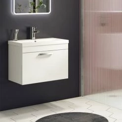 Brooklyn 600mm White Gloss Wall Hung Vanity Unit - Single Drawer -Bathroom Furniture Sale BWHSD6WHT d4 460