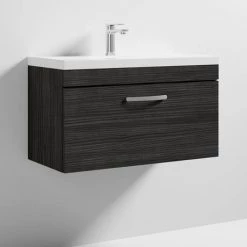 Brooklyn 800 Black Wall Hung 1-Drawer Vanity Unit with Thin-Edge Basin -Bathroom Furniture Sale BWHSD8BLKTE D3 460