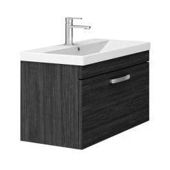 Brooklyn 800 Black Wall Hung 1-Drawer Vanity Unit with Thin-Edge Basin -Bathroom Furniture Sale BWHSD8BLKTE D5 460