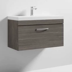 Brooklyn 800 Grey Avola Wall Hung 1-Drawer Vanity Unit with Thin-Edge Basin -Bathroom Furniture Sale BWHSD8GATE ND3 460
