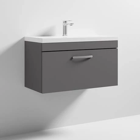 Brooklyn 800 Gloss Grey Wall Hung 1-Drawer Vanity Unit with Thin-Edge Basin 4 Brooklyn 800 Gloss Grey Wall Hung 1-Drawer Vanity Unit with Thin-Edge Basin - Image 4