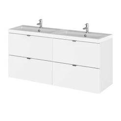 Hudson Reed 1200mm Gloss White Full Depth Wall Hung 4-Drawer Unit & Double Basin