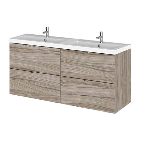 Hudson Reed 1200mm Driftwood Full Depth Wall Hung 4-Drawer Unit & Double Basin 1 Hudson Reed 1200mm Driftwood Full Depth Wall Hung 4-Drawer Unit & Double Basin