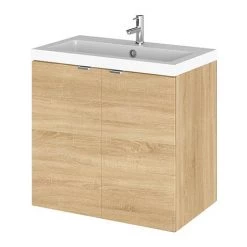 Hudson Reed 600mm Natural Oak Full Depth Wall Hung 2-Door Unit & Basin