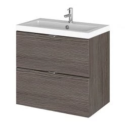 Hudson Reed 600mm Grey Avola Full Depth Wall Hung 2-Drawer Unit & Basin