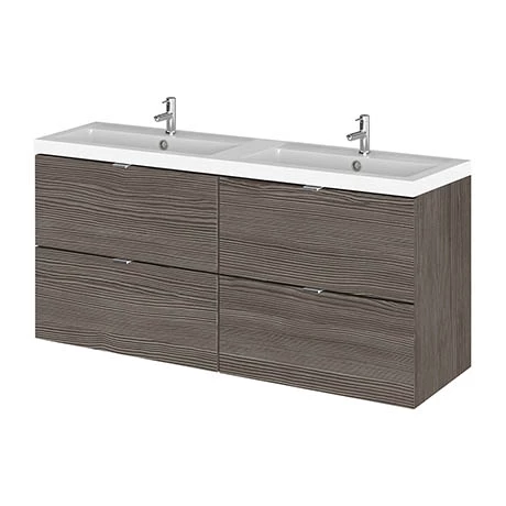 Hudson Reed 1200mm Grey Avola Full Depth Wall Hung 4-Drawer Unit & Double Basin 1 Hudson Reed 1200mm Grey Avola Full Depth Wall Hung 4-Drawer Unit & Double Basin